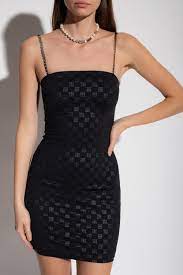Monogram Spaghetti Mini Dress In Black