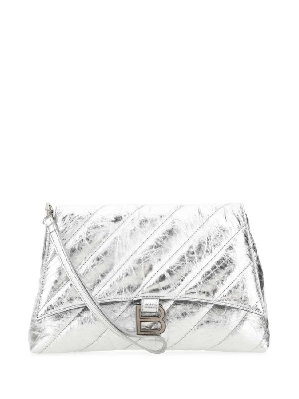 Metallic Silver Crush Leather Crossbody Bag