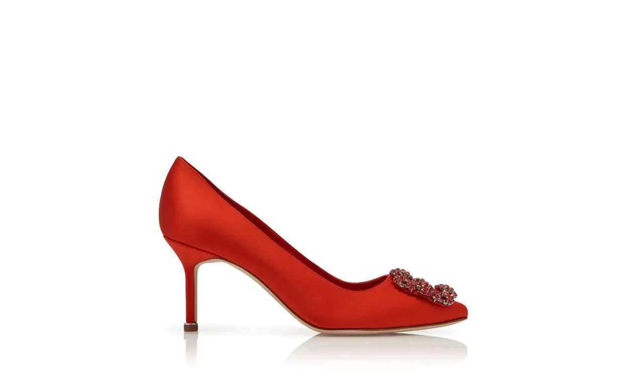 HANGISI RED 70 Red Satin Jewel Buckle Pumps