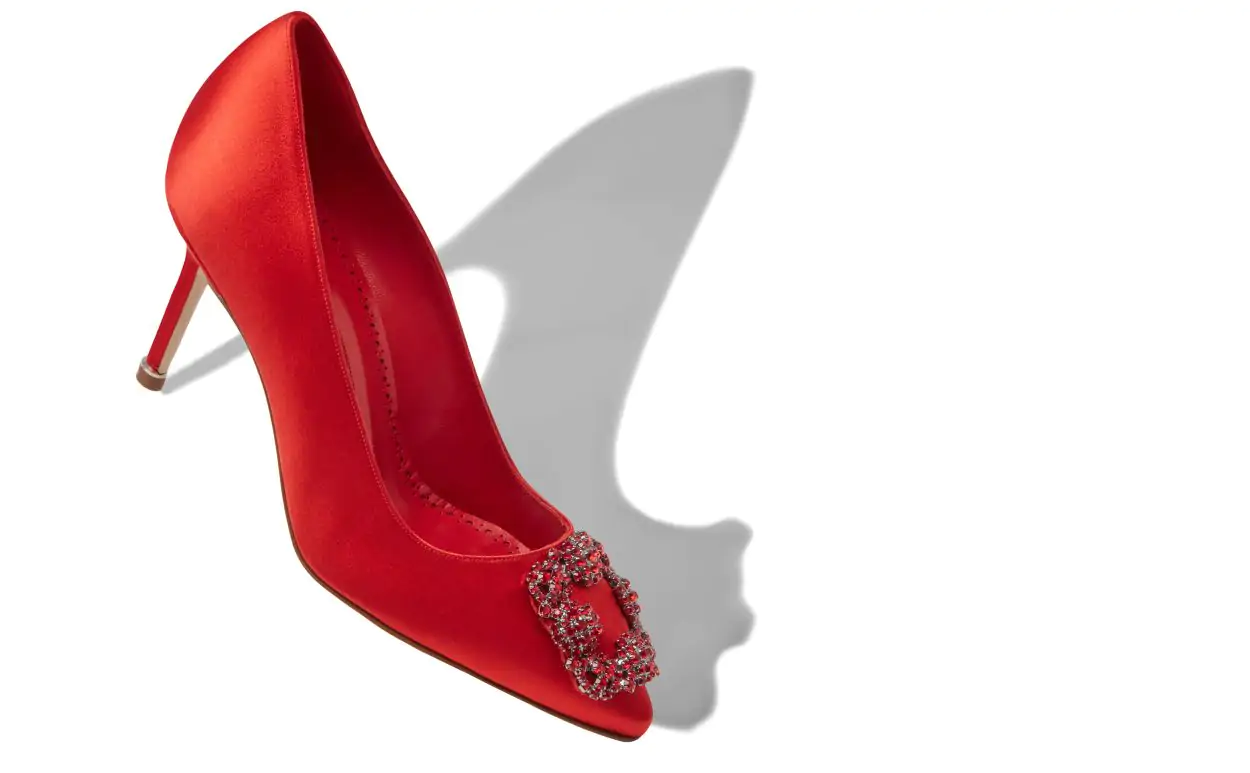 HANGISI RED 70 Red Satin Jewel Buckle Pumps