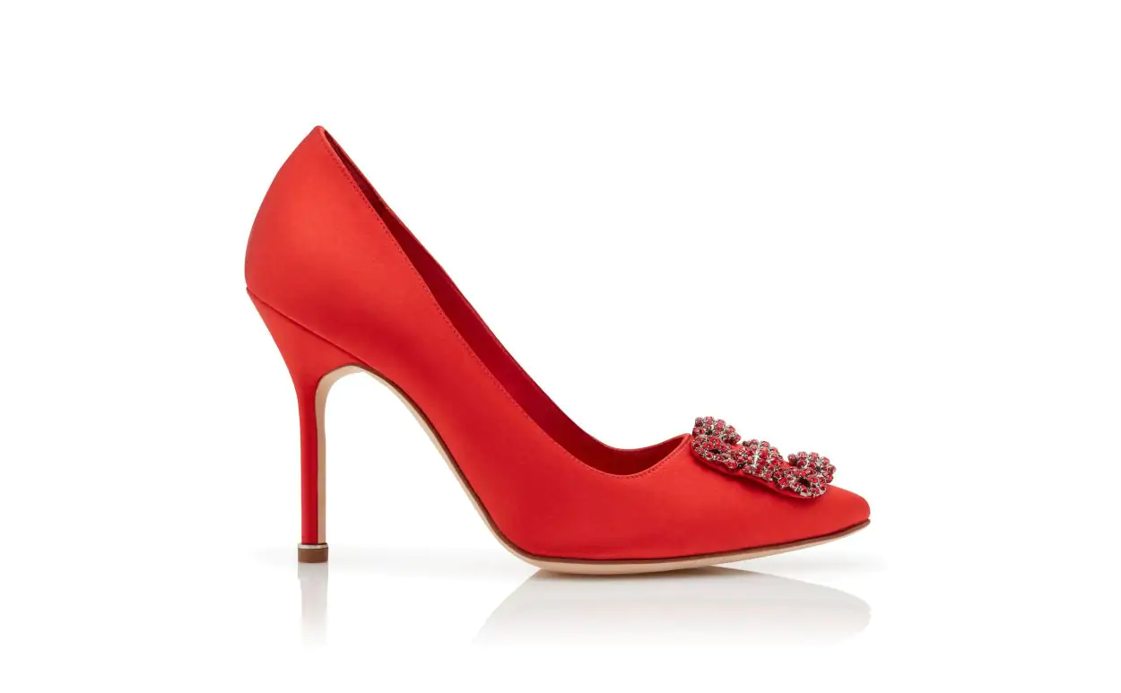 HANGISI RED Red Satin Jewel Buckle Pumps