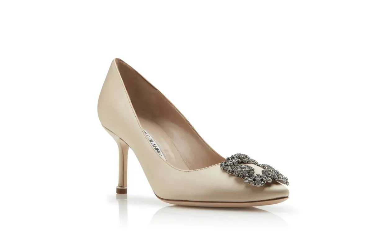 HANGISI 70 Champagne Satin Jewel Buckle Pumps