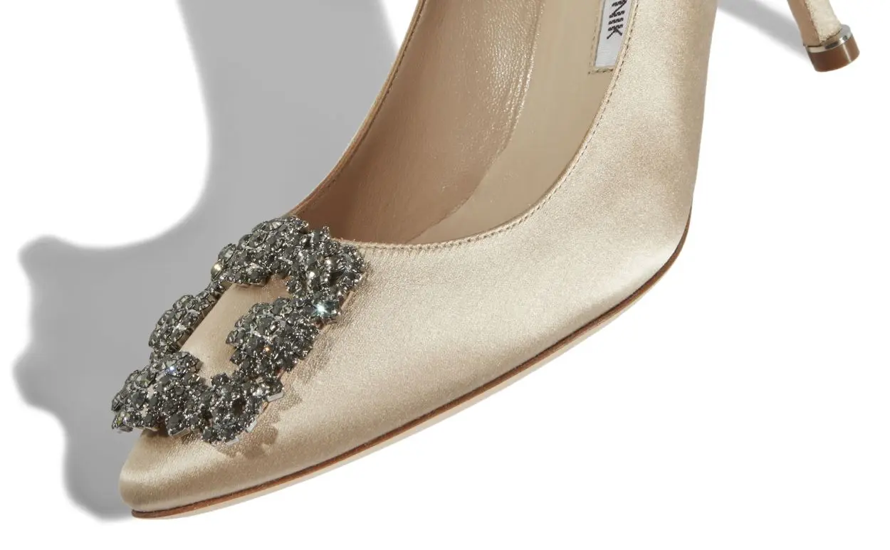 HANGISI 70 Champagne Satin Jewel Buckle Pumps
