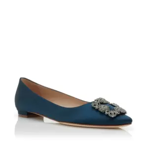 HANGISIFLAT Deep Teal Satin Jewel Buckle Flat Shoes