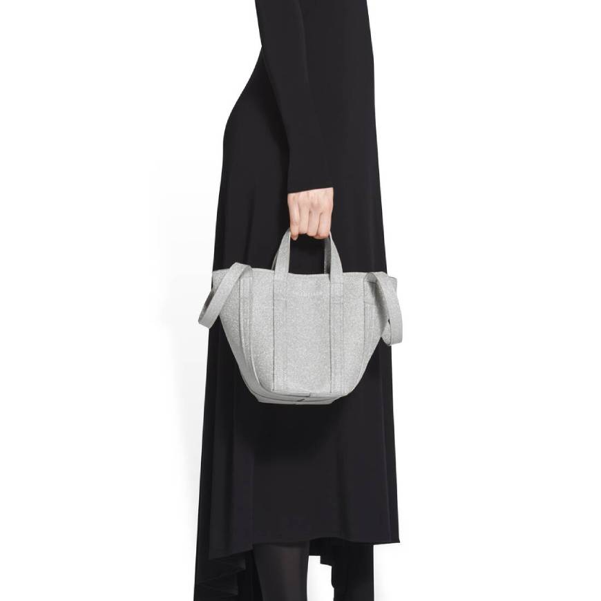 WOMEN'S EVERYDAY XS NORTH-SOUTH SHOULDER TOTE BAG IN SPARKLING FABRIC IN SILVER