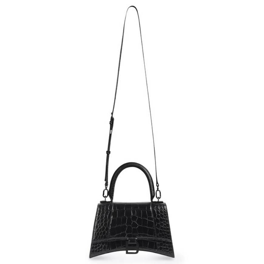WOMEN'S HOURGLASS XS HANDBAG CROCODILE EMBOSSED IN BLACK