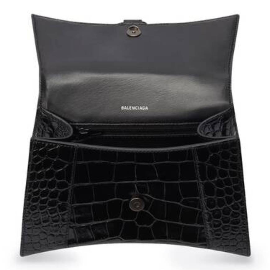 WOMEN'S HOURGLASS XS HANDBAG CROCODILE EMBOSSED IN BLACK