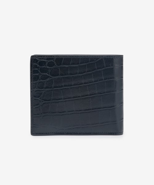 Men's East/West Crocodile Embossed Leather Bifold Wallet - Black 