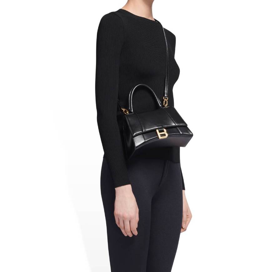 Balenciaga Hourglass Small Handbag in Shiny Box Calfskin Black