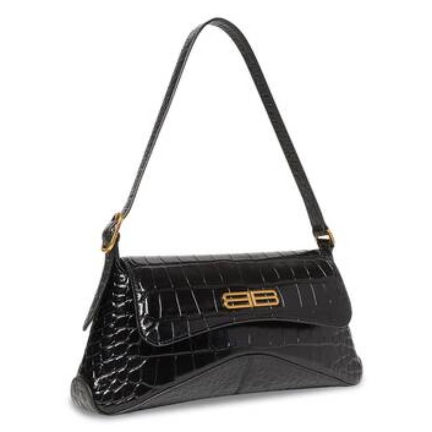 WOMEN'S XX SMALL FLAP BAG CROCODILE EMBOSSED IN BLACK 