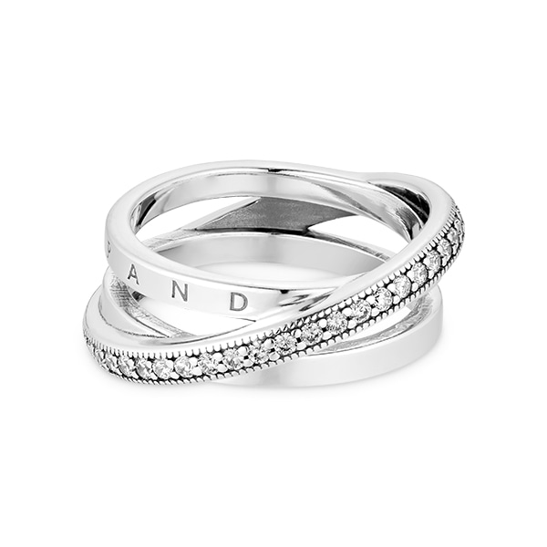 Pandora 199057C01 Crossover Pave Triple Band Silver Ring 