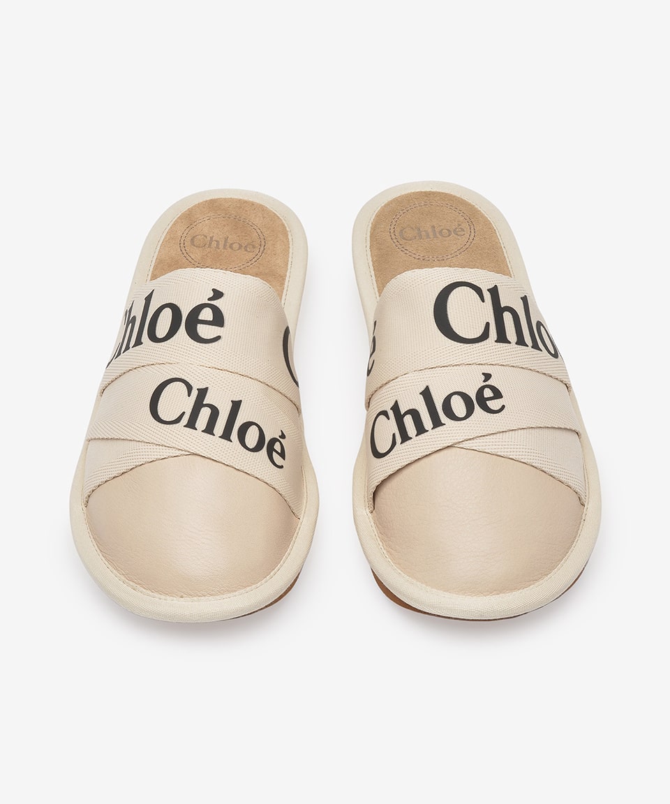 Women's Leather Canvas Woody Slide - White