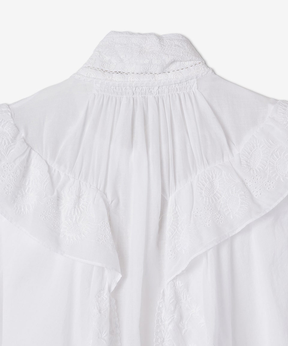 Women's embroidered ruffled shirt - white