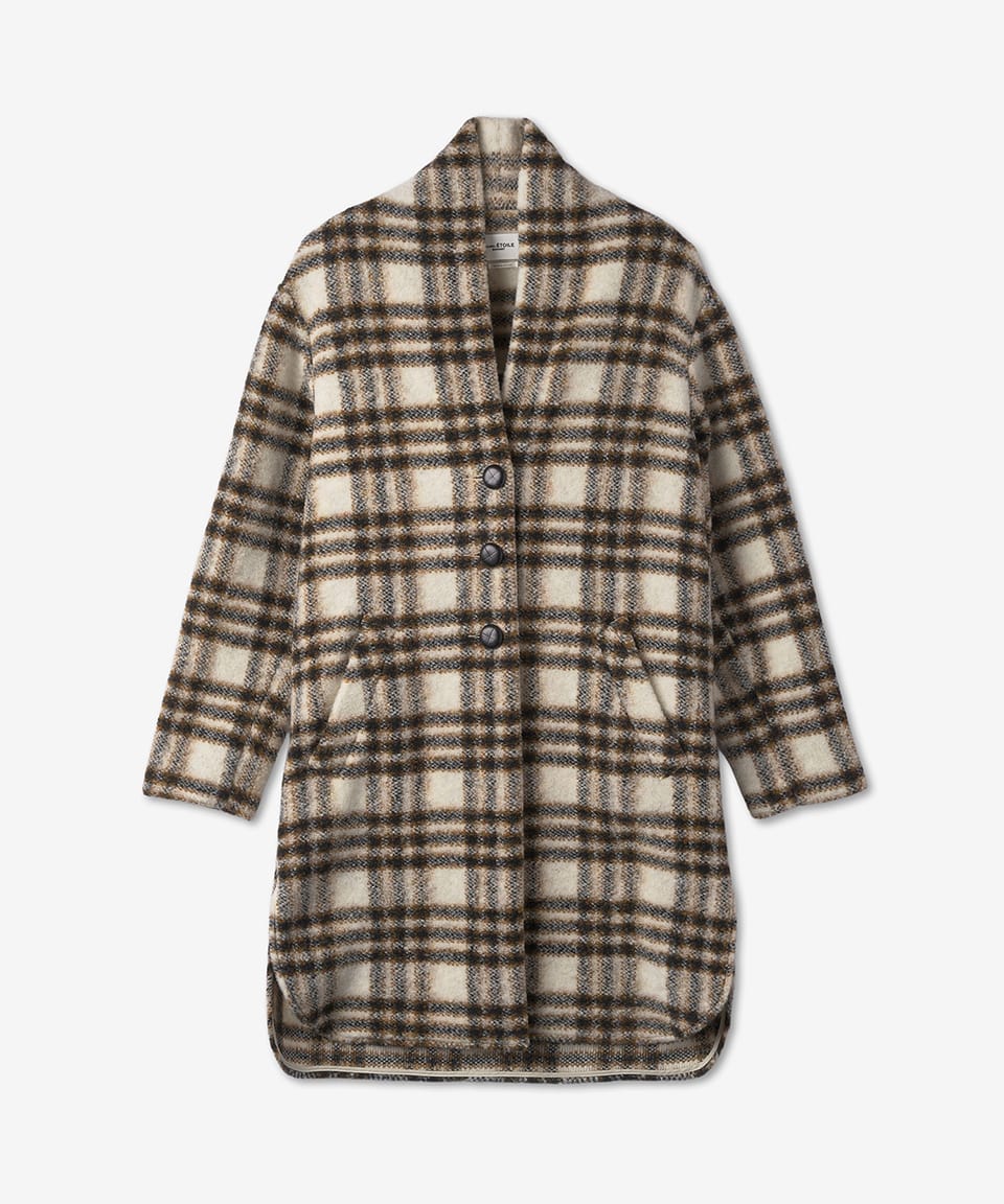 Women's Gabrielle Wool Check Coat - Ecru