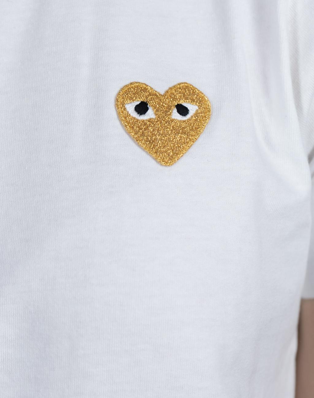 Women's CDG Play Casual Gold Printing Short Sleeve T-shirt White