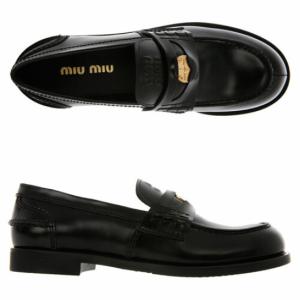 (W) Miu Miu Leather Penny Loafers Black