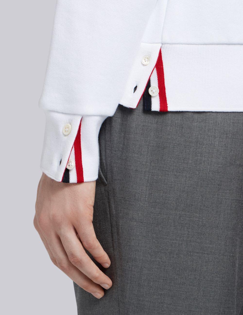 WHITE LOOPBACK JERSEY KNIT CENTERBACK STRIPED CREWNECK PULLOVER