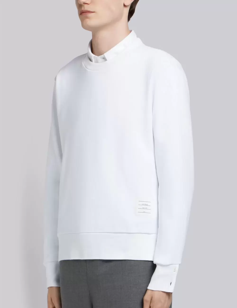 WHITE LOOPBACK JERSEY KNIT CENTERBACK STRIPED CREWNECK PULLOVER