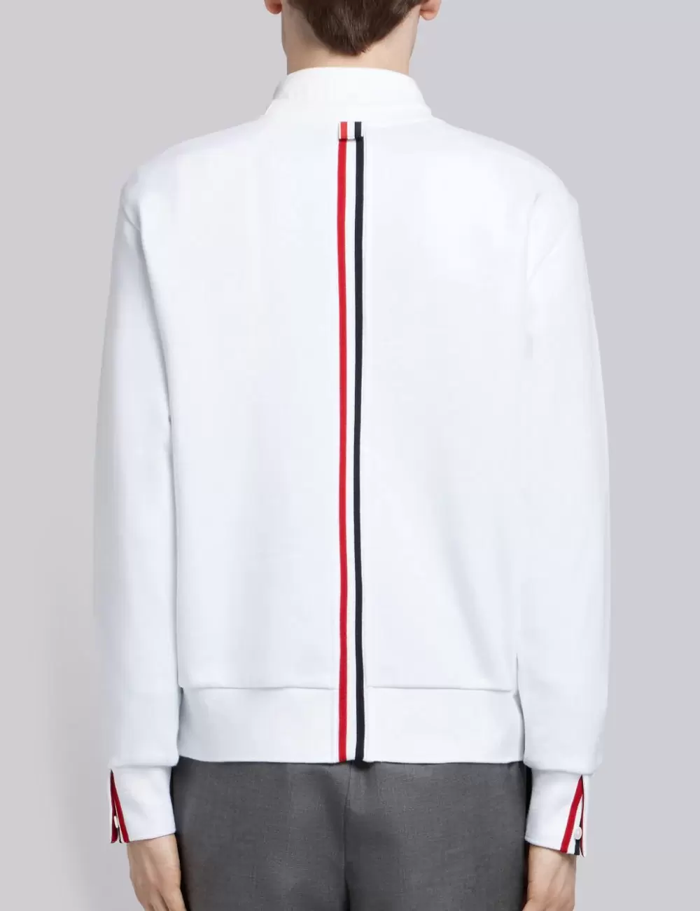 WHITE LOOPBACK JERSEY KNIT CENTERBACK STRIPED CREWNECK PULLOVER