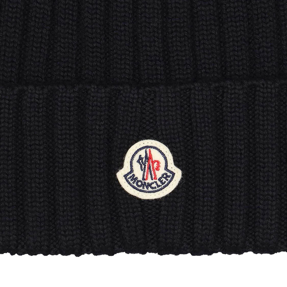 logo patch wool beanie black
