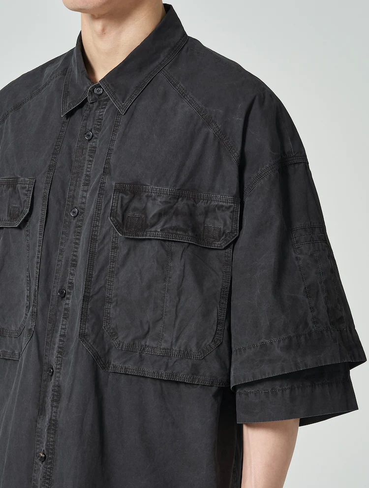 Dying Gray Front Pocket Short Sleeve Shirt - Gray