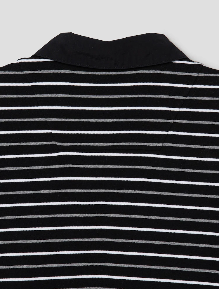 Cotton Stripe Short Sleeve Collar T-Shirt - Gray