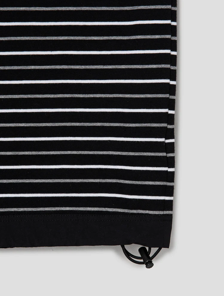 Cotton Stripe Short Sleeve Collar T-Shirt - Gray