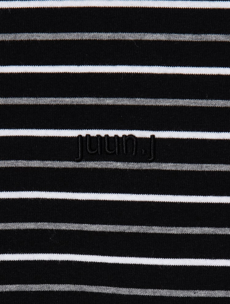 Cotton Stripe Short Sleeve Collar T-Shirt - Gray