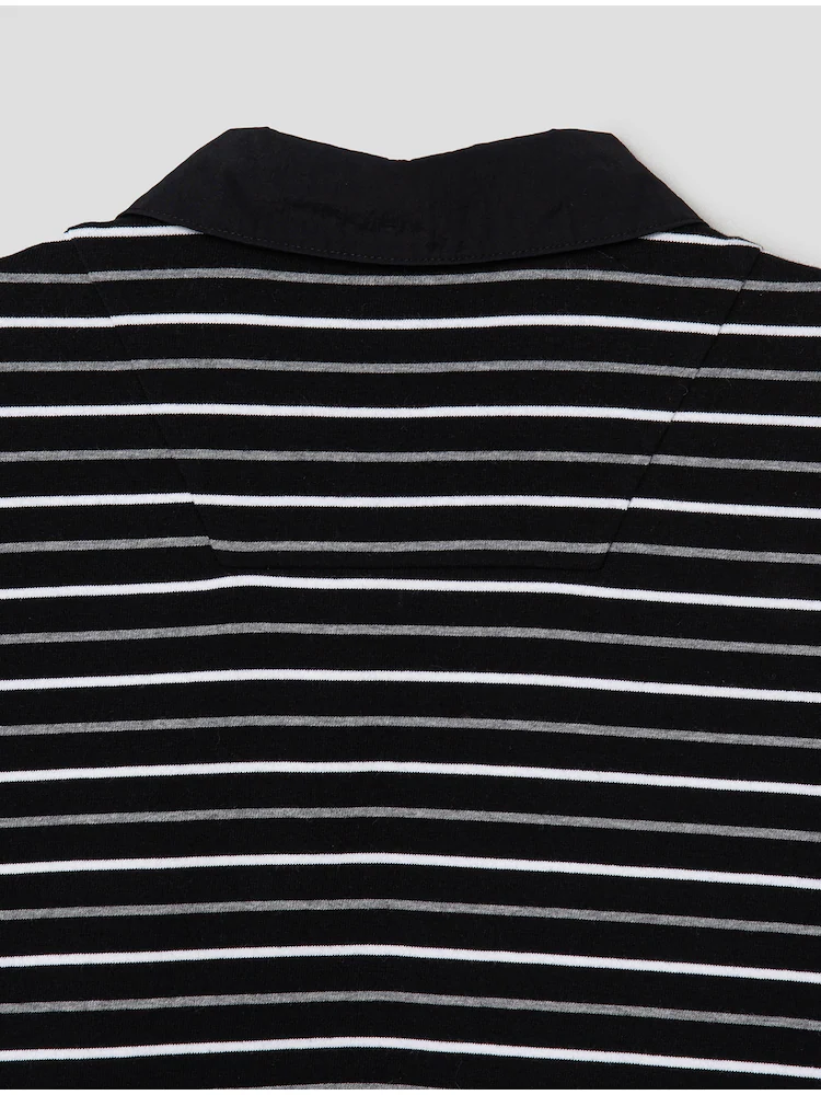 Cotton Stripe Short Sleeve Collar T-Shirt - Gray