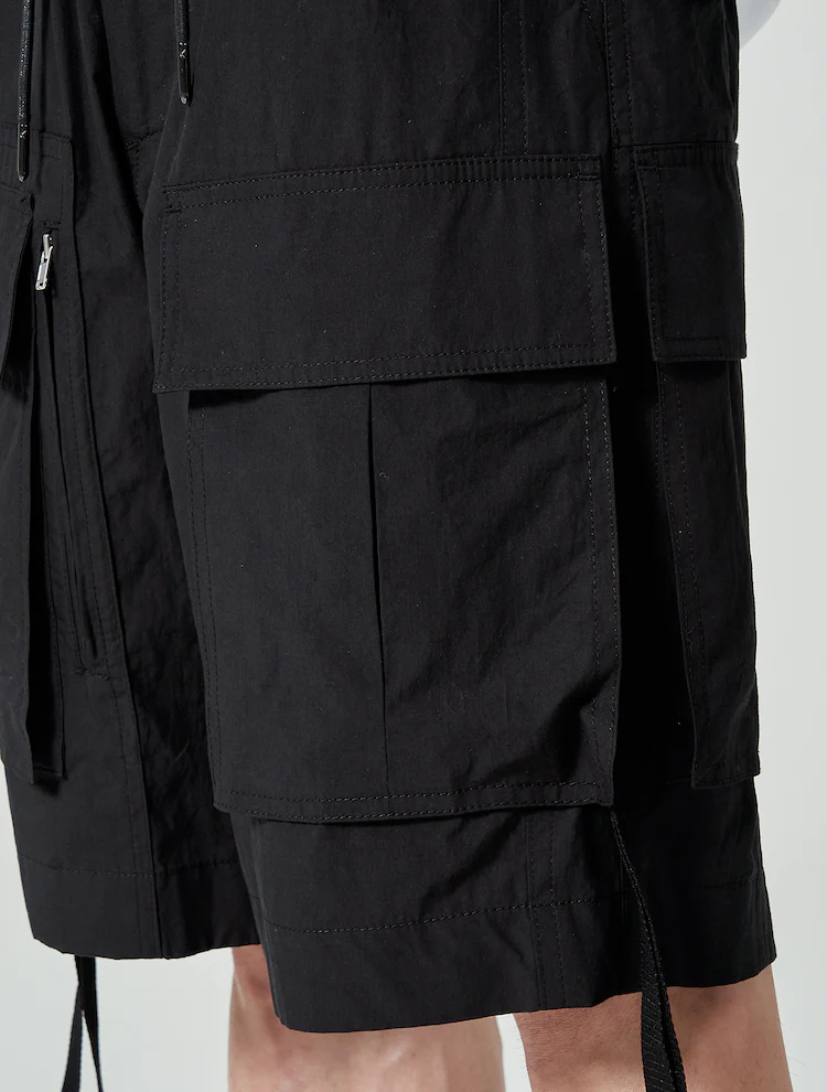 Cotton Cargo String Shorts - Black