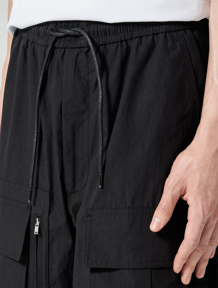 Cotton Cargo String Shorts - Black