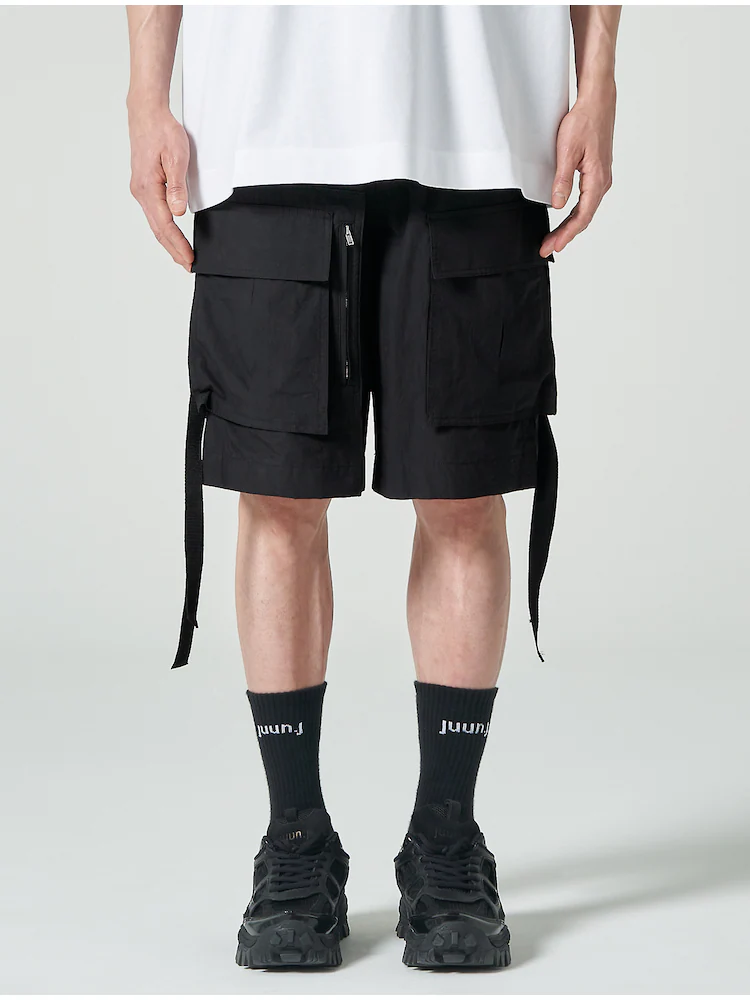 Cotton Cargo String Shorts - Black