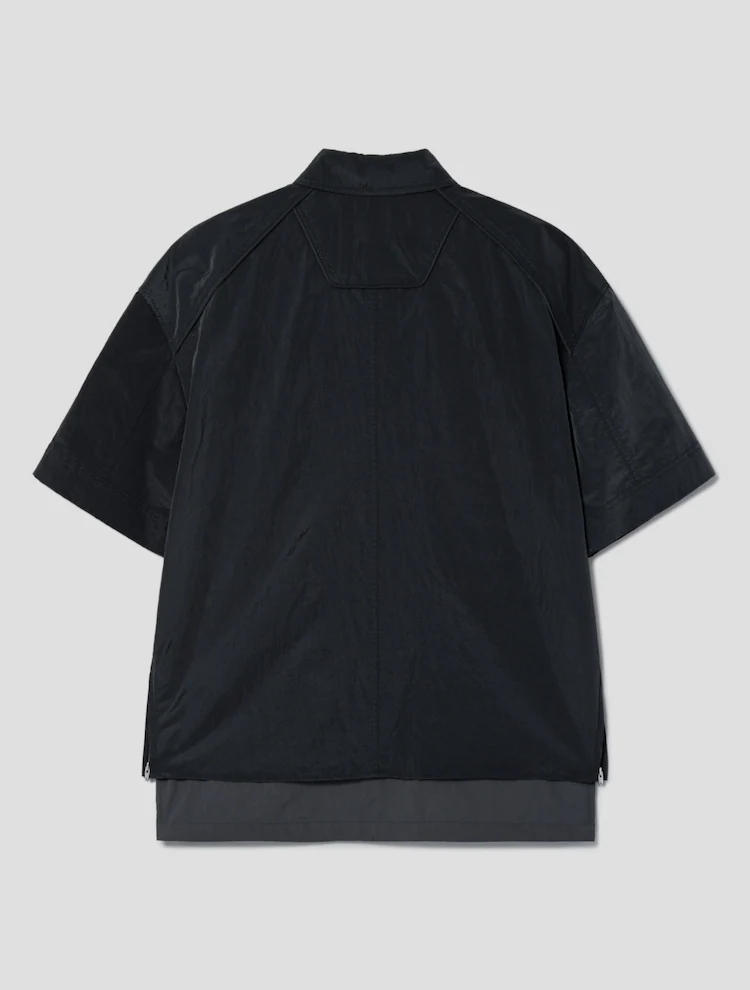 Layered Short Sleeve Zip Up Shirt - Gray