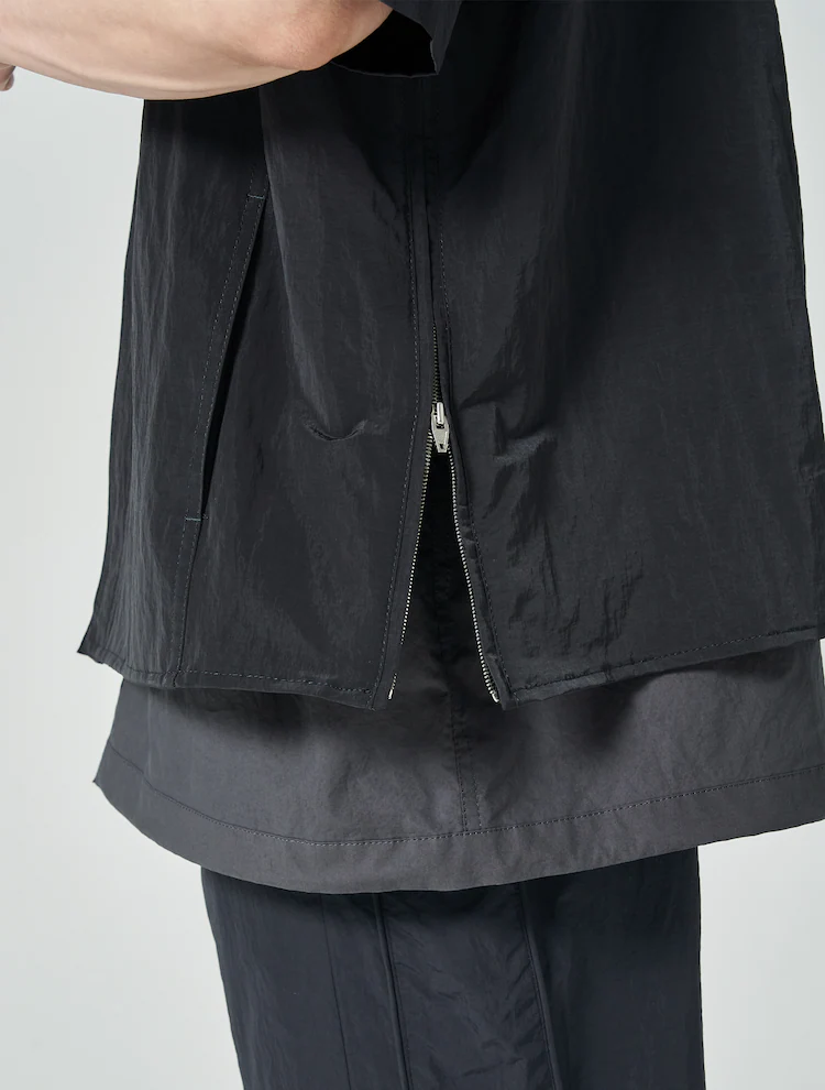 Layered Short Sleeve Zip Up Shirt - Gray