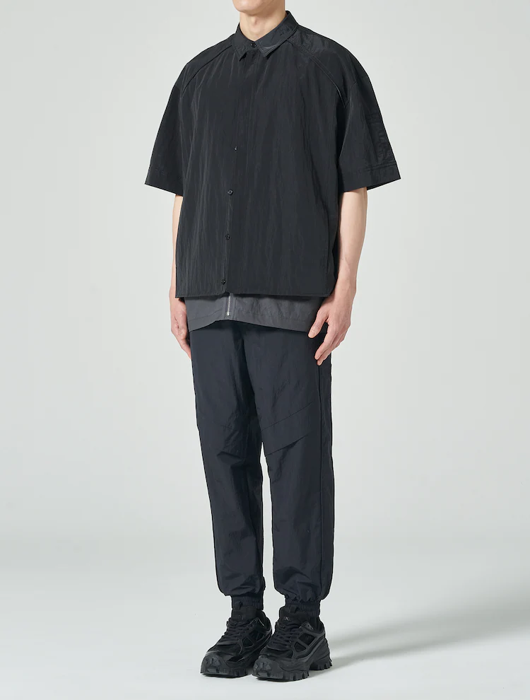 Layered Short Sleeve Zip Up Shirt - Gray