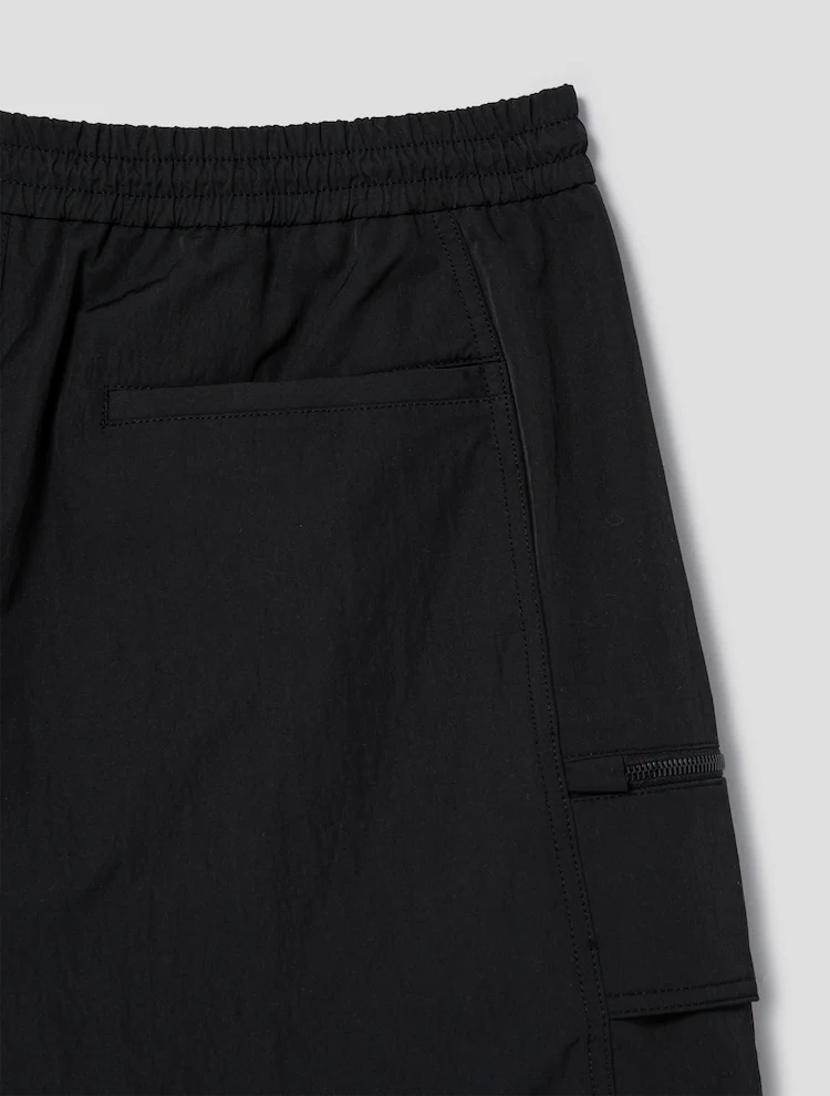 Nylon Layered Detail Long Short Pants - Black