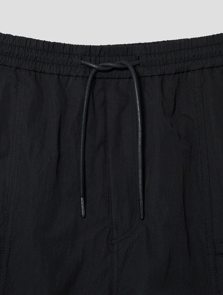 Nylon Layered Detail Long Short Pants - Black