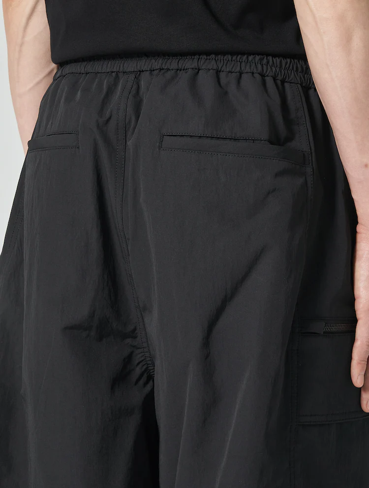 Nylon Layered Detail Long Short Pants - Black