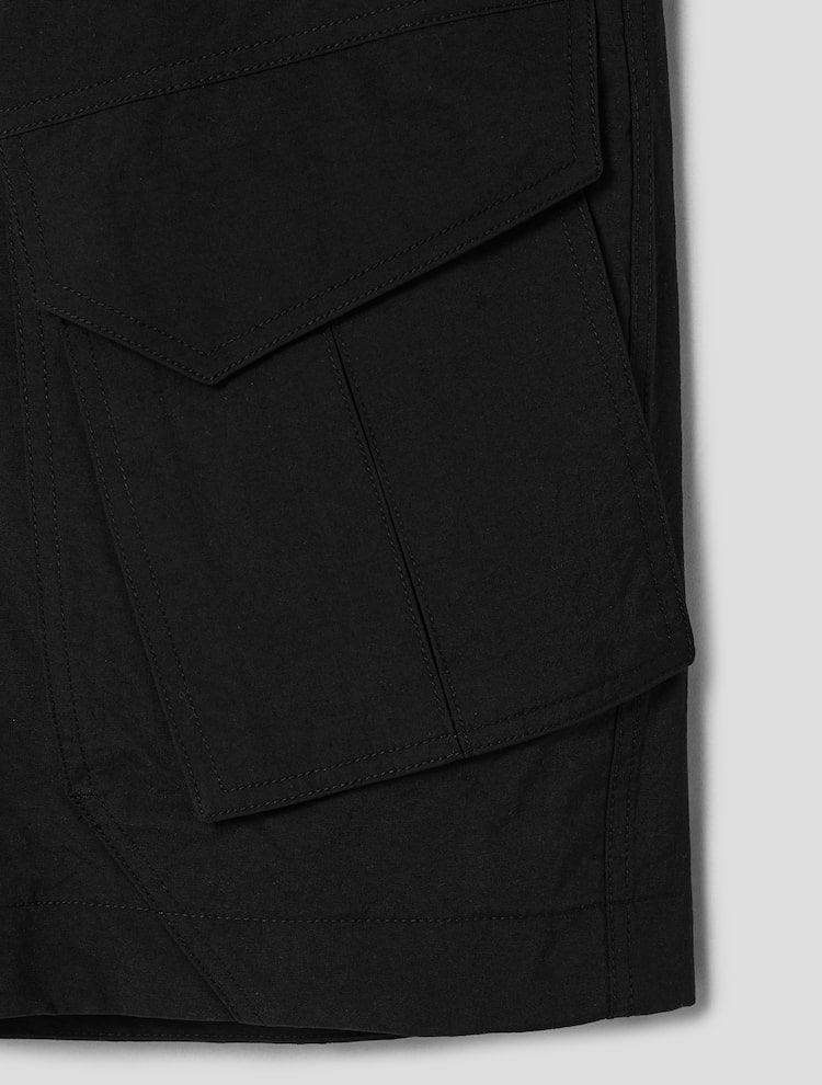 Nylon Diagonal Cargo Shorts - Black