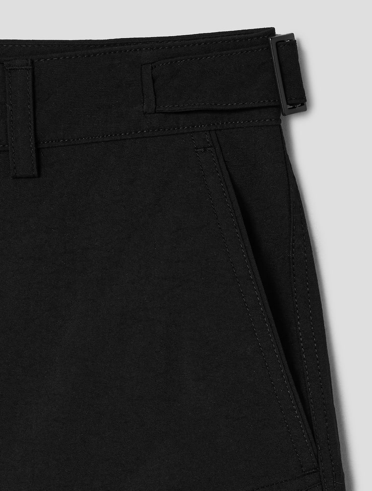 Nylon Diagonal Cargo Shorts - Black