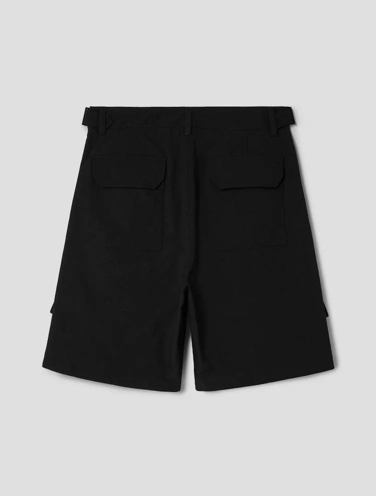Nylon Diagonal Cargo Shorts - Black