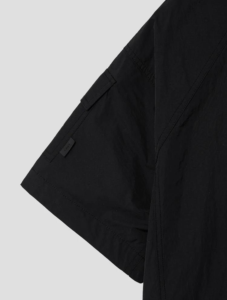 [Celeb Wear] Raglan Zip-up Short Sleeve Shirt - Black