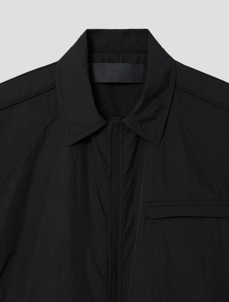 [Celeb Wear] Raglan Zip-up Short Sleeve Shirt - Black