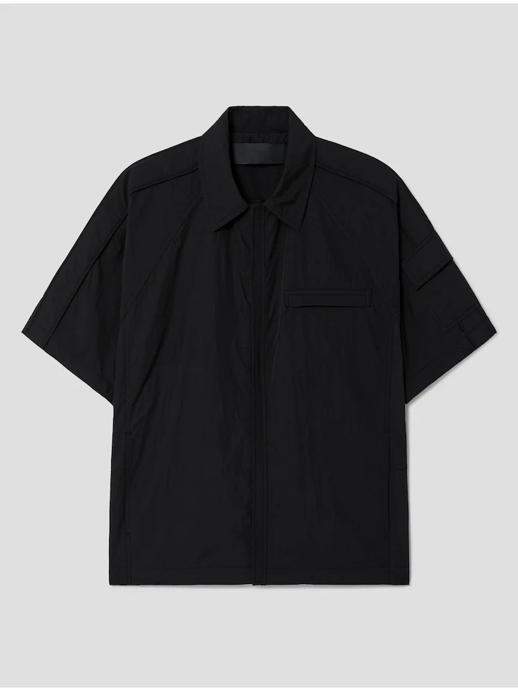 [Celeb Wear] Raglan Zip-up Short Sleeve Shirt - Black