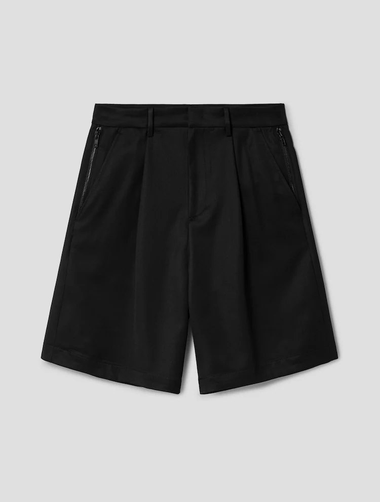 Zipper Detail Wool Formal Shorts - Black