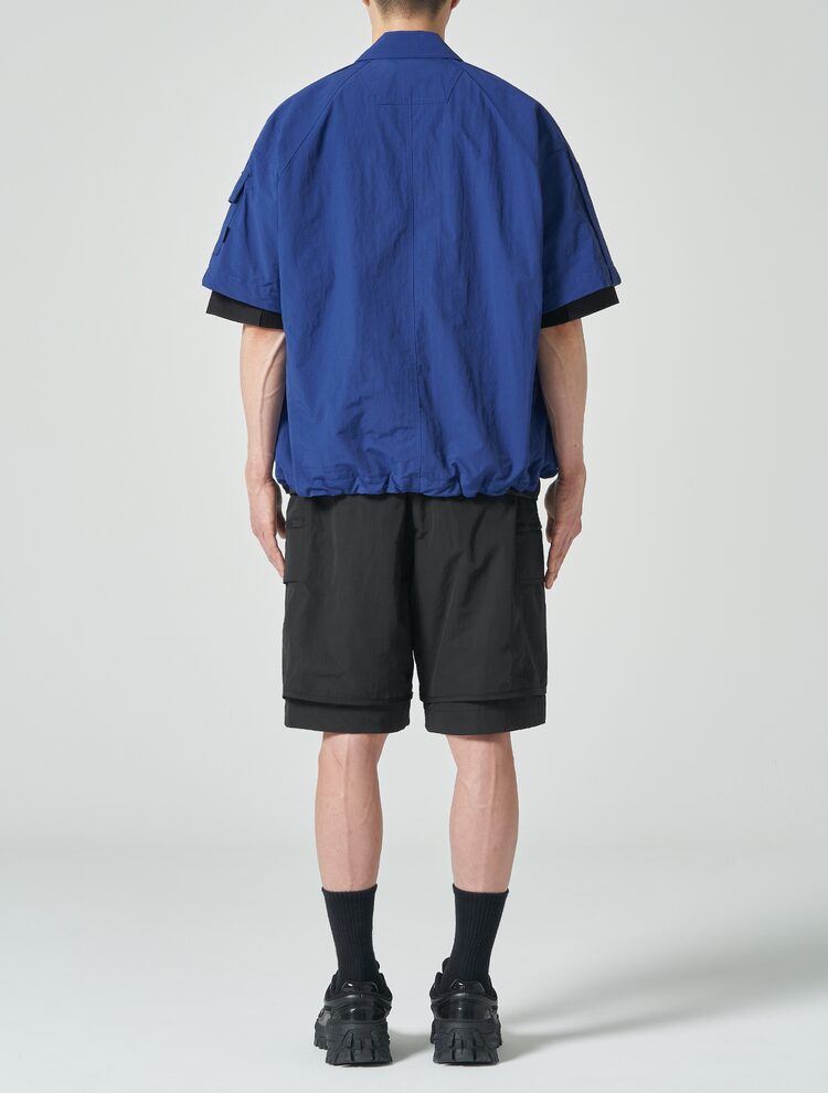 Raglan Zip Up Short Sleeve Shirt - Blue