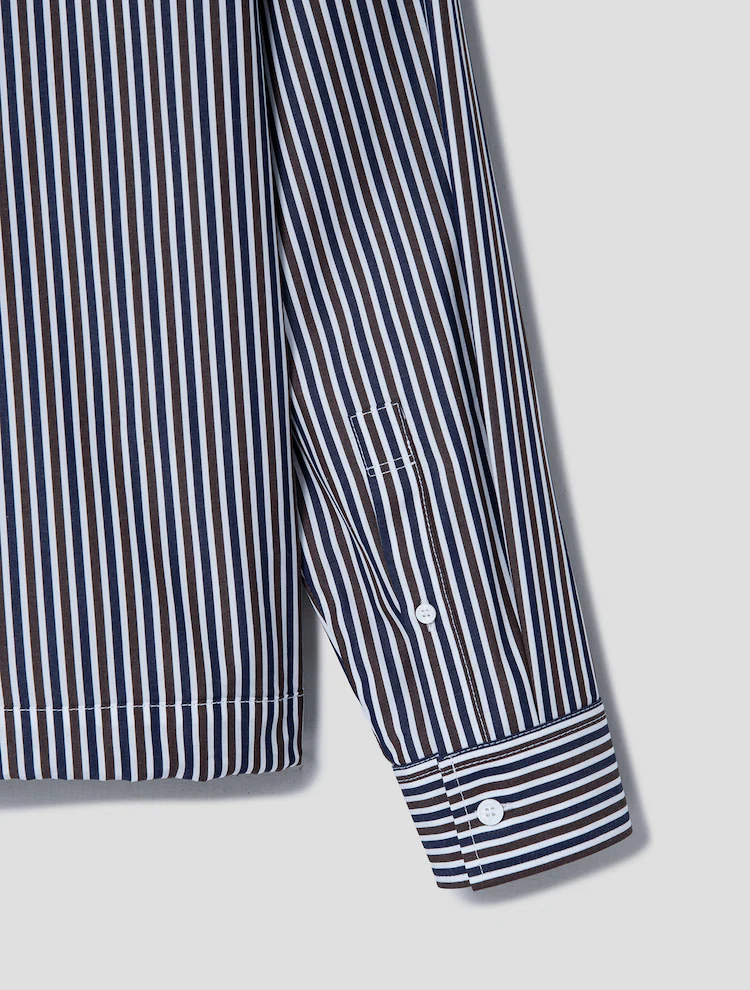 Striped Zip Up Shirt - Brown