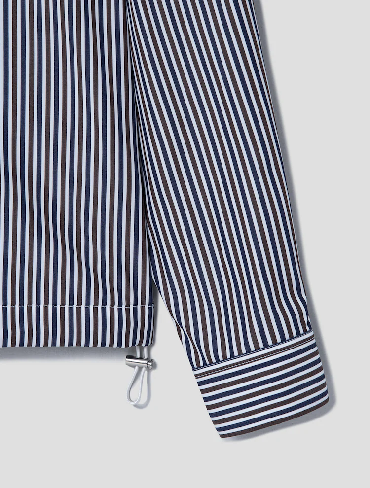 Striped Zip Up Shirt - Brown