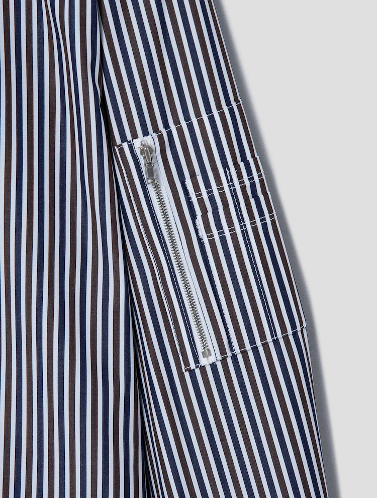 Striped Zip Up Shirt - Brown