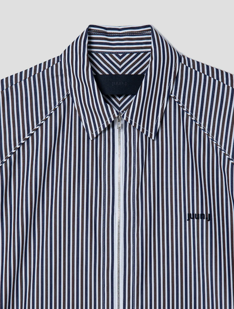 Striped Zip Up Shirt - Brown